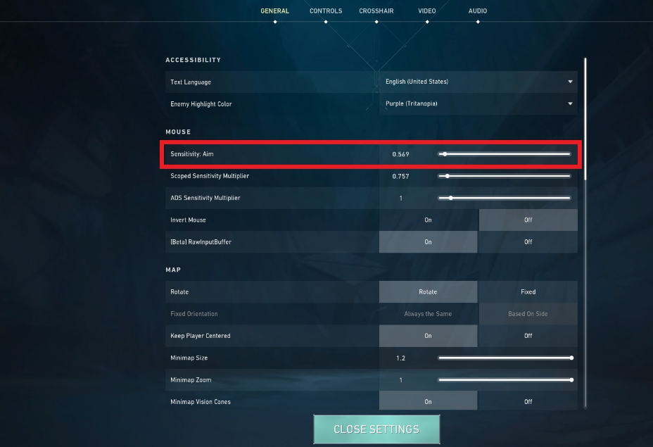 как поставить сенсу в Valorant