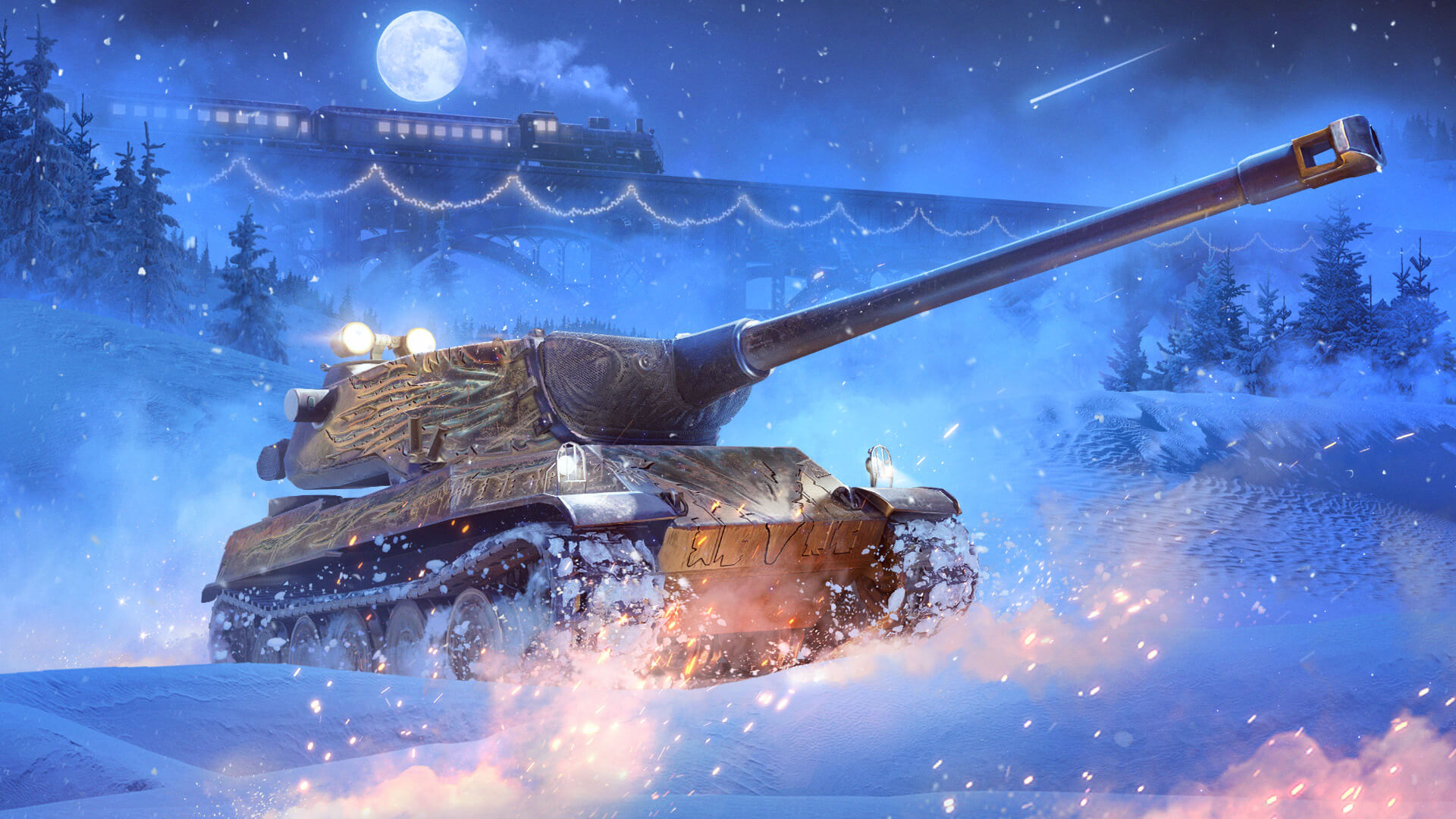 Танк едет по снегу в WOT
