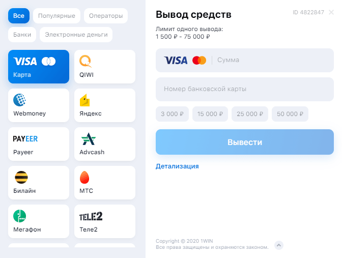 Выводы средств 1Вин